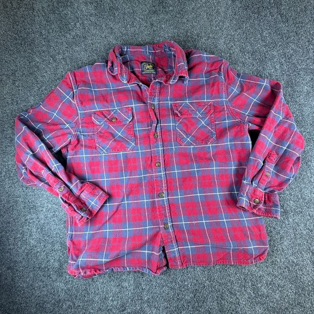 Jachs NY Heritage Flannel Shirt Mens XL Red Blue Plaid Cotton Classic Button Up
